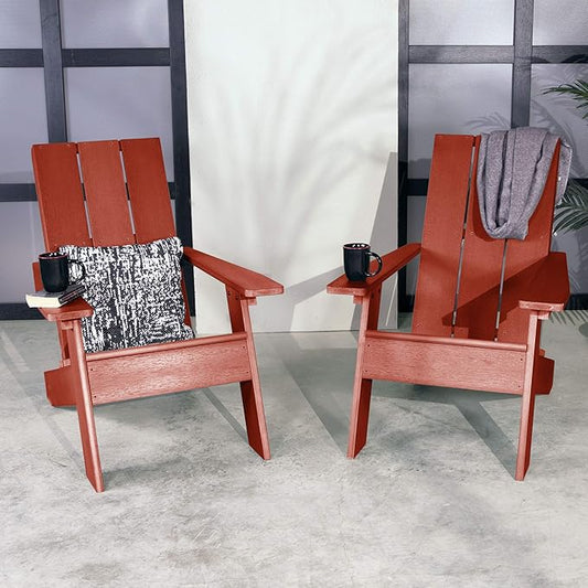 Highwood Italica Modern Adirondack Chairs 2-Piece Set, Rustic Red