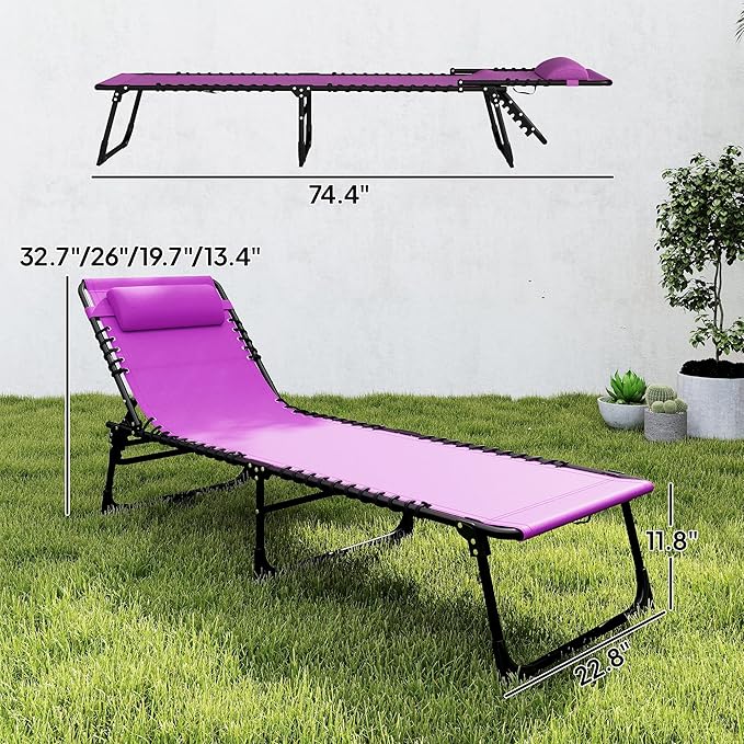 Outsunny Folding Chaise Lounge Chair Set of 2, Patio Sun Tanning Chair - Photo 3