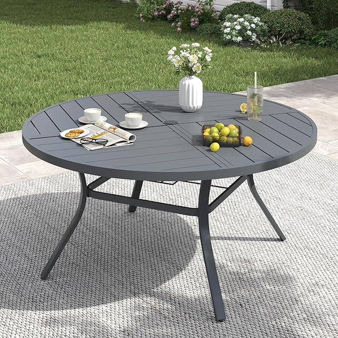 VICLLAX 50" Round Patio Table with Umbrella Hole, All Weather Metal Outdoor Dining Table for 6 - Photo 1