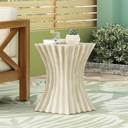 Outdoor Side Table Concrete End Table Faux Stone Side Tables Small Square Coffee Tables for Indoor Outdoor, Garden Stool Plant Stand for Porch, Patio,16.75"X23.25" Retro White