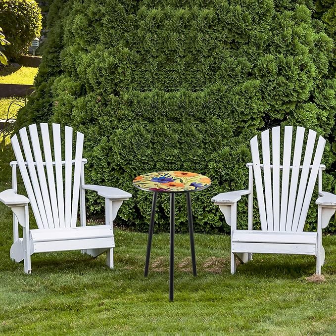 Party Zealot 2 Packs Metal Floral Round Side Table 13.2" Small Outdoor Patio Round Accent Coffee Tables Indoor Corner - Photo 2