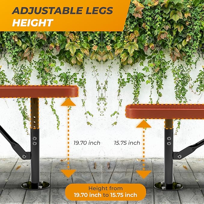 Heavy-Duty Outdoor Metal Bench, Thermoplastic-Coated, Surface, Weatherproof, Commercial-Grade for Parks, Gardens, Patios, Stores & More (6 Ft - Surface, Red)