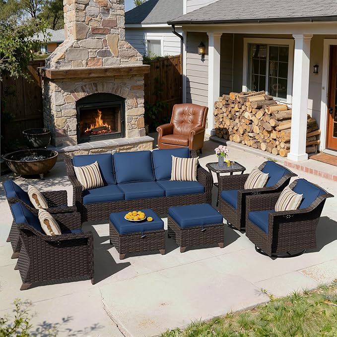 8 Pieces Patio Conversation Furniture Set - 1 Sofa, 2 Ottomans, 2 Armchairs, 2 Swivel Chairs, 1 Side Table - Photo 6