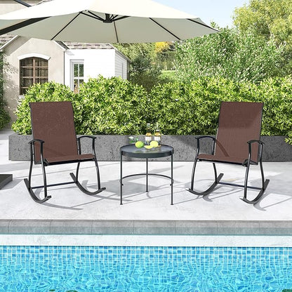 Giantex Outdoor Rocking Chair Set of 4 - Patio Rocking Chairs w/Breathable Backrest, Sturdy Metal Frame & Safe Ergonomic Design, Cozy Fabric Rocker for Backyard, Poolside, 330 lbs, Brown