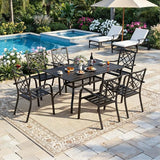 SUNCROWN 60"x37" Black Patio Outdoor Dining Table Metal Steel Slat Rectangular Bistro Table for Porch Deck Garden - Photo 5