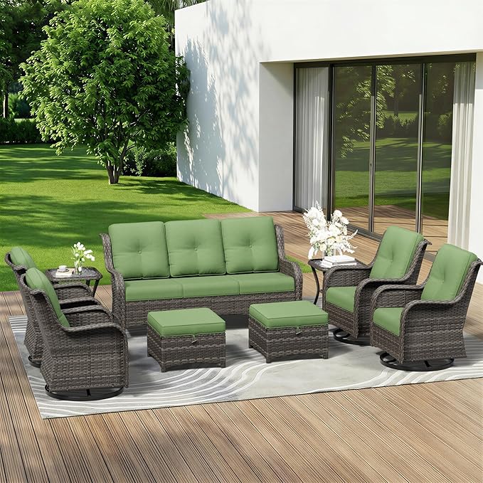 9 Piece Outdoor Wicker Patio Furniture Set, Outdoor Swivel Rocker Patio Chairs Set with Thickened Olefin Cushions - Photo 1