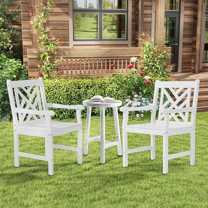 VINGLI Outdoor Dining Chairs Set of 4, Heavy Duty 330 LBS Wooden Patio Chairs with Comfortable Backrest, Solid Wood Patio Dining Chairs Garden Chairs for Yard, Front Porch and Deck (White, 4 PCS)
