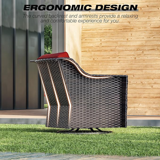 Joyside Swivel Patio Chairs Set of 2, Wicker Patio Furniture with Wide Armrest and Thick Cushions - Photo 6