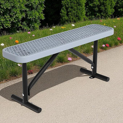 4 Feet Outdoor Steel Bench, Gray Heavy Duty Metal Park Bench for Outside, Weatherproof Dock Bench, 48" L Commercial Benches Mesh Bench for Shopping Mall, Store, Lawn, Park, Patio, Deck, Garden