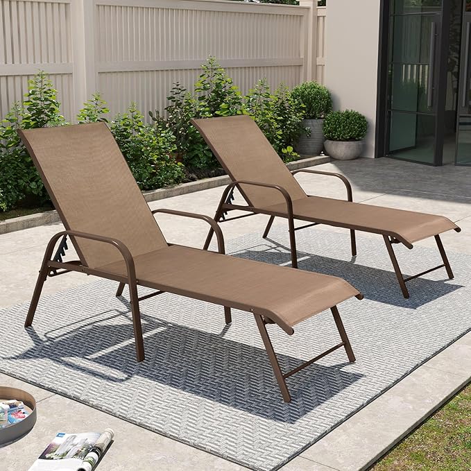 Crestlive Products Chaise Lounge Chair Outdoor with Armrests, Pool Lounge Chairs Set of 2 - Photo 1