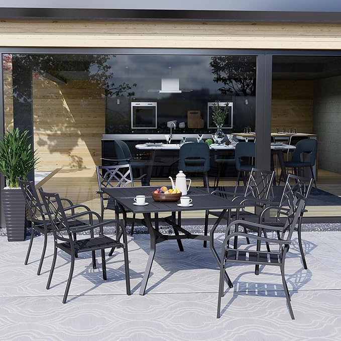 SOLAURA Outdoor Dining Table, 60" x 38" Patio Metal Steel Slat Table for 6-Person with 1.57" Umbrella Hole - Photo 4