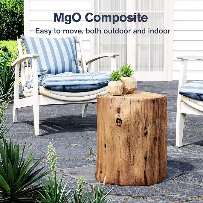 HOMPUS Concrete Outdoor Side Table Tree Stump Modern Round Coffee Table Accent Table Plant Stand Faux Wood End Table - Photo 6