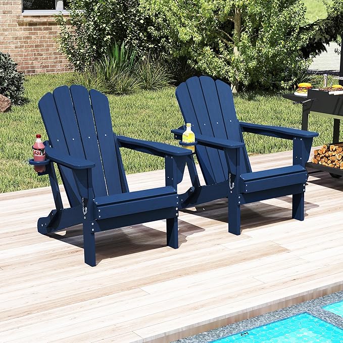 Domi Folding Adirondack Chair Set of 2, HDPE All-Weather Adirondack Chairs with Cup Holder - Photo 2