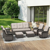 9 Piece Outdoor Wicker Patio Furniture Set, Outdoor Swivel Rocker Patio Chairs Set with Thickened Olefin Cushions - Photo 1