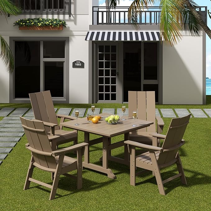 WO WESTIN OUTDOOR HDPE Shoreside Modern Curveback Adirondack Dining Chair,Weathered Wood