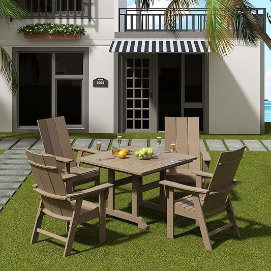 WO WESTIN OUTDOOR HDPE Shoreside Modern Curveback Adirondack Dining Chair,Weathered Wood