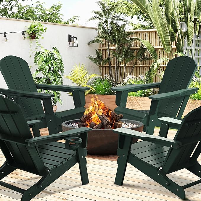 LOUNZY Folding Adirondack Chair Set of 4, Green