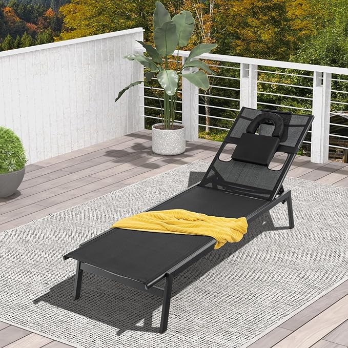 Giantex Patio Chaise Lounge Chair - Outdoor Lounge Chaise with Face Hole, Detachable Head Pillows - Photo 7