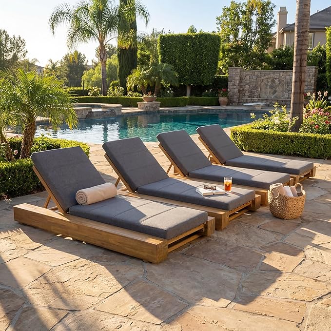 Christopher Knight Home Tory Acacia Wood Chaise Lounge Chair Outdoor Set of 4, Poolside Sun Lounger Recliner - Photo 1