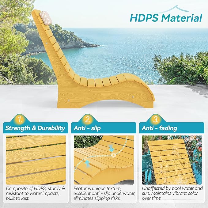 HDPS Pool Lounge Chairs, Use in Pools Lounge Chairs up to 10-Inches of Water, Chaise Chairs with Headrest, Lounge Chair Outdoor, Fade-Resistant Pool Lounger for Deck