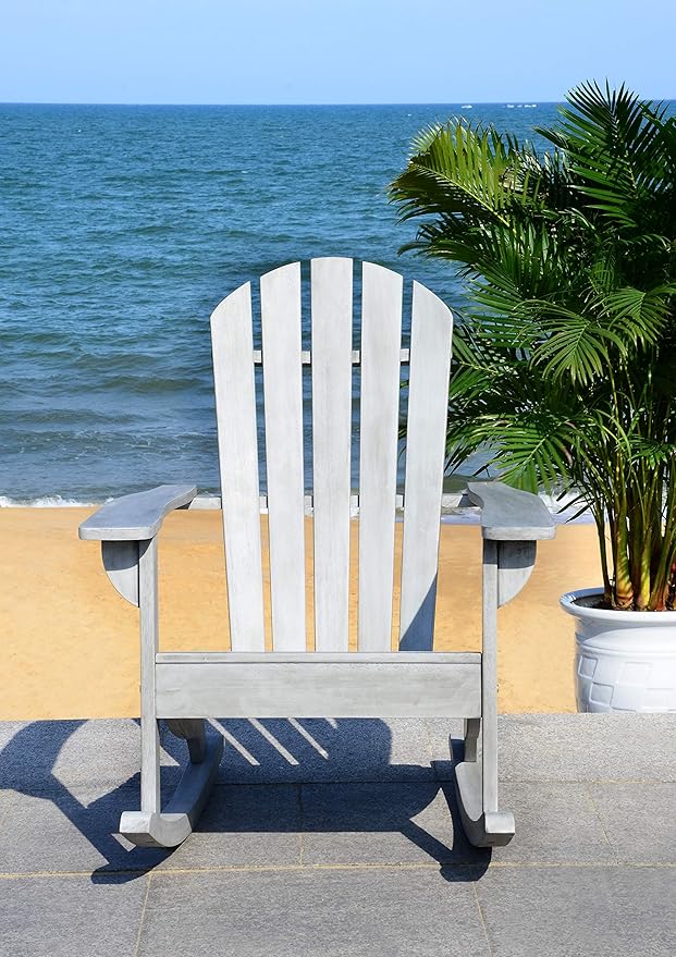 Safavieh PAT7042A Outdoor Collection Brizio Teak Rocking Adirondack Chair