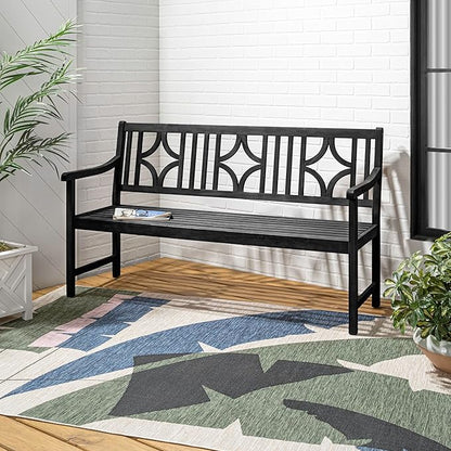 JONATHAN Y BNH100C Sloane 59.1" 3-Seat Ogee Diamond-Back 600-Lbs Support Acacia Wood Outdoor Garden Patio Bench for Garden, Lawn, Backyard, Pool, Deck, Beach, Firepit, Black
