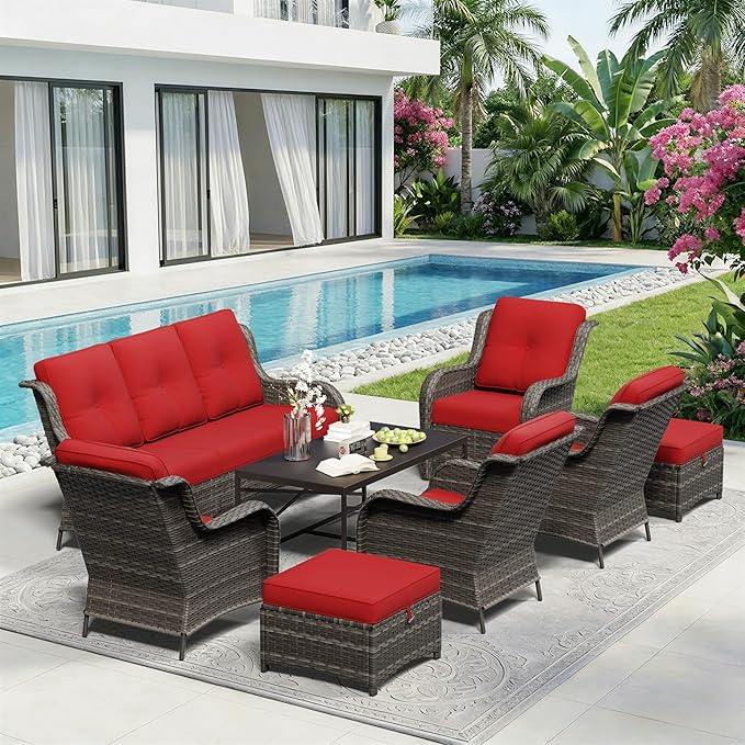 8 Piece Outdoor Wicker Patio Furniture Set, Patio Chairs Set with Thickened Olefin Cushions, High Back and Deep Seating - Photo 9