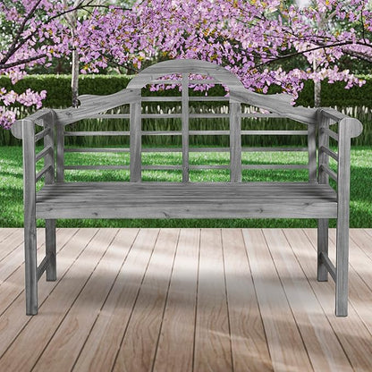 JONATHAN Y BNH103B Lutyens 51.2" 3-Seat Arched 600-Lbs Support Acacia Wood Outdoor Garden Patio Bench for Garden, Lawn, Backyard, Pool, Deck, Beach, Firepit, Gray