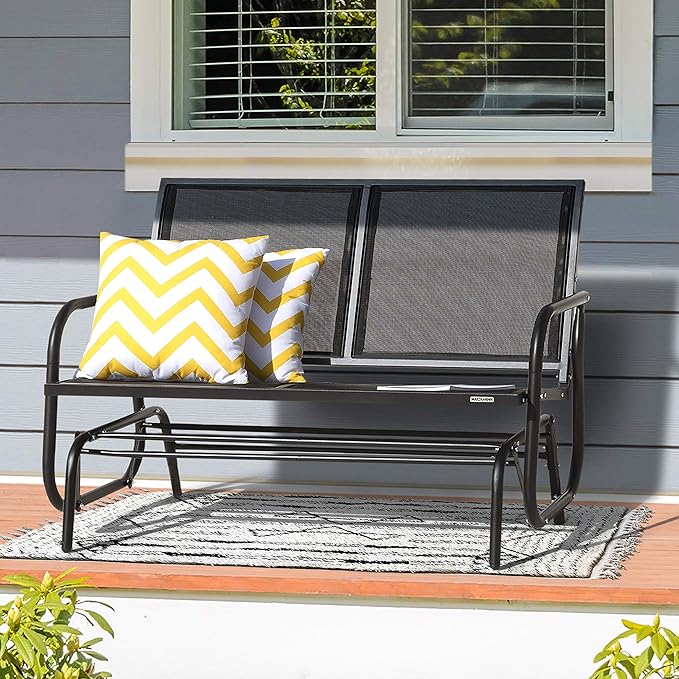 NUU GARDEN 2 Seats Outdoor Glider Bench Patio Glider Swing Chair with Powder Coated Steel Frame and Breathable Seat - Photo 2