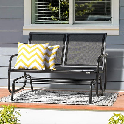 NUU GARDEN 2 Seats Outdoor Glider Bench Patio Glider Swing Chair with Powder Coated Steel Frame and Breathable Seat Fabric Outdoor Loveseat, Black