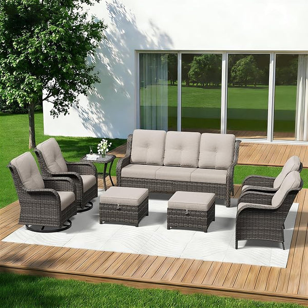 8 Piece Outdoor Wicker Patio Furniture Set, Patio Chairs Set with Thickened Olefin Cushions, High Back and Deep Seating - Photo 1
