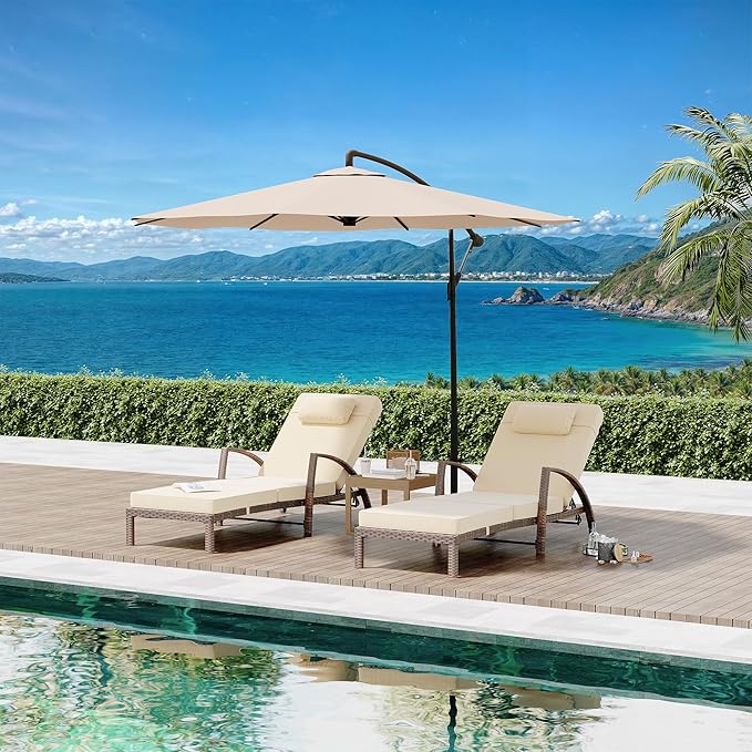 Garvee Chaise Lounge Outdoor Set of 2, PE Rattan Wicker Pool Lounge Chairs with 5-Level Adjustable Backrest - Photo 8