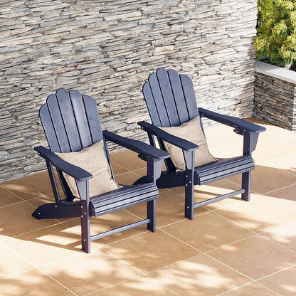 Costaelm Lakeview Outdoor Patio HDPE Adirondack Chairs with Cup Holders (Set of 2), Navy Blue