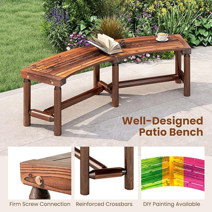 Tangkula Patio Curved Bench Set of 4, Solid Wood Fire Pit Bench for 2-3 People, Outdoor Backless Loveseat for Backyard, Garden, Poolside, 800 LBS Max Load (Rustic Brown)