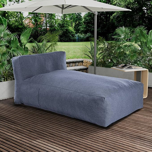 Dineli Chaise Lounge Chair Outdoor Bed Lounger Outdoor Couch Sofa for Pool Comfy Patio Furniture Foam Filling Bean Bed Chair Lazy Sofa for Outside, Water-Resistant Sunbed (Denim Blue, 70'' Length)