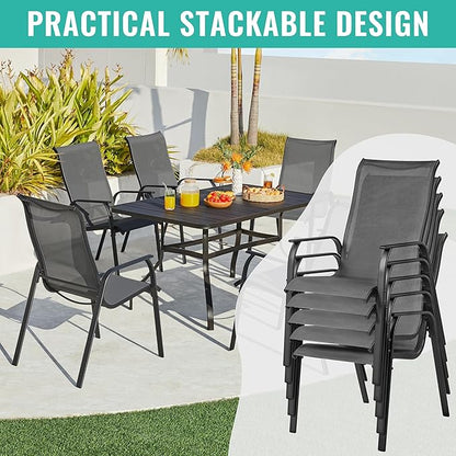 Yaheetech Patio Chairs Set of 2, Stackable Outdoor Dining Chairs with Breathable Fabric and Heavy-Duty Iron Frame for Lawn, Backyard, Deck, 300 lbs Capacity, Gray