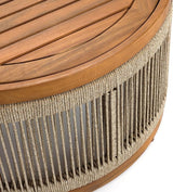 LuxenHome Outdoor Coffee Table, 31'' Acacia Wood Rope Drum Round Sides Patio Tables - Photo 3