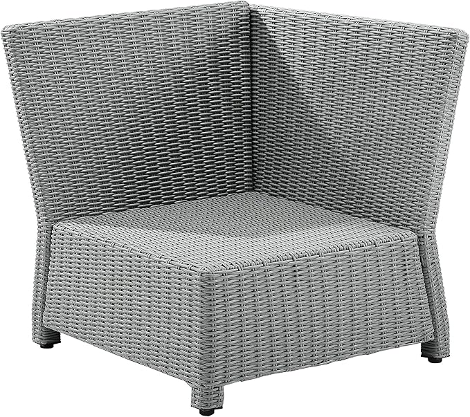 Crosley Furniture Bradenton Corner Outdoor Sectional Chair, Wicker Patio Chairs for Porch, Deck, Backyard, Gray with Gray Cushions