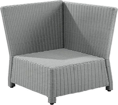 Crosley Furniture Bradenton Corner Outdoor Sectional Chair, Wicker Patio Chairs for Porch, Deck, Backyard, Gray with Gray Cushions
