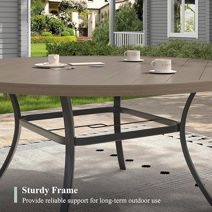 Outdoor Dining Table for 8, 60" Round Outdoor Table with Adjustable Umbrella Hole - Photo 6