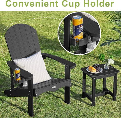 Y&M Adirondack Chair, Black Fire Pit Chairs, Outdoor Patio Chairs with Cup Holder, Weather Resistant HDPE Wooden Textured Patio Chairs, Perfect for Garden, Lawn, Deck, or Poolside