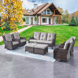 Rilyson Wicker Patio Furniture Set - 7 Piece Rattan Outdoor Sectional Conversation Sets with 4 Swivel Rocking Chairs - Photo 7