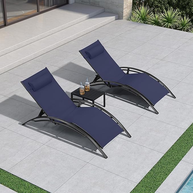 PURPLE LEAF Patio Oversized Chaise Lounge Chair Set with Side Table Pool Adjustable Recliner Chairs for Outside Beach Outdoor Sunbathing Tanning Poolside Lounger Chair