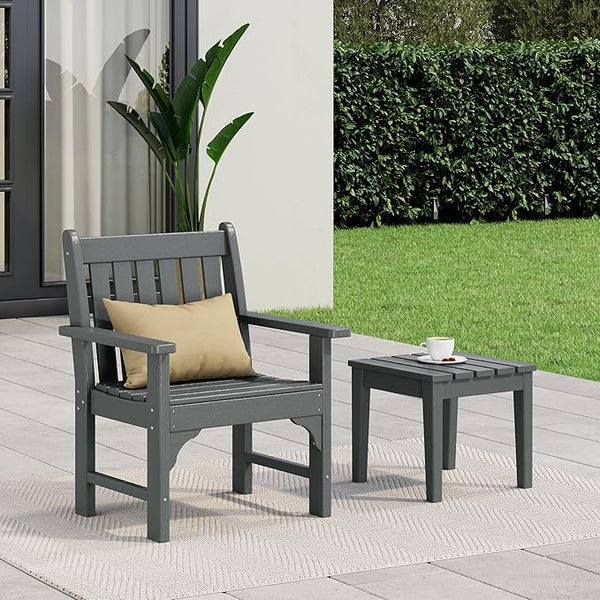 Costaelm Outdoor Patio Table and Chairs Set of 2, 2-Piece HDPE Garden Chair with Square Adirondack Side Table Set - Photo 1
