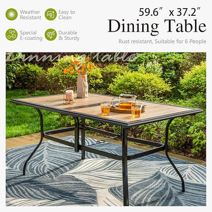 Sophia & William Outdoor Table, Rectangular Patio Table for 6, Large Patio Dining Table with Faux Wood Tabletop and Metal Steel Frame, Outdoor Dining Table with 1.6"-2" Adjustable Umbrella Hole