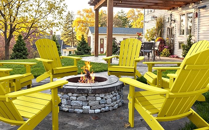 YEFU Adirondack Chairs Set of 6: Plastic Adirondack Chairs - Patio Chairs with Wood Texture - Outdoor Chair HIPS - Lawn - Photo 9