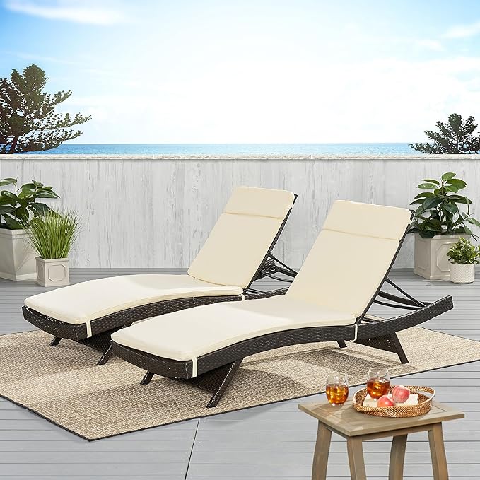 Christopher Knight Home New Lakeport Outdoor Chaise Lounge Cushion (Set of 2), 2 Count (Pack of 1), Beige