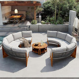 Quarte Outdoor Acacia Wood Round Sofa Set, Sectional Sets with Coffee Table, 6-Person Seating Group for Garden - Photo 2