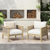 Merax Outdoor Acacia Wood Chair Set of 2 PE Wicker Club Chair Dining Chair with Waterproof Detachable Cushion - Photo 1