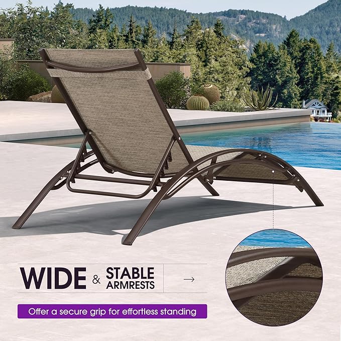 PURPLE LEAF Outdoor Oversized Chaise Lounge Chair Set of 3 Patio Pool Lounger Bronze Aluminum Chairs with Side Table - Photo 7